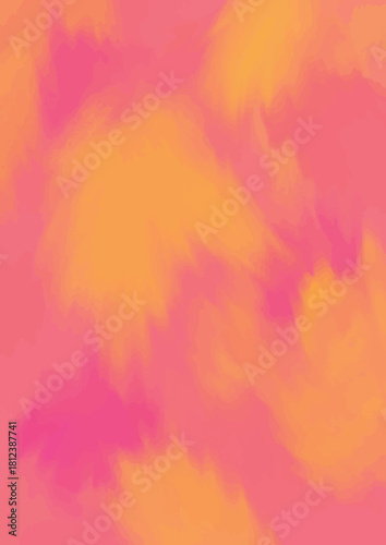 Abstract gradient fluffy shapes resembling falling autumn leaves or animal tails in warm yellow-orange-fuchsia colors against the pink background; a blurred vector background for bright modern designs