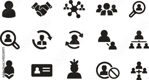 Business and social network icons representing human resources and connections