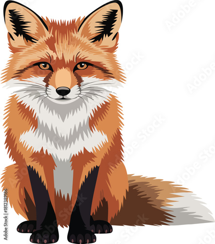 Realistic Red Fox Illustration: Sitting Wild Canine Vector Graphic.