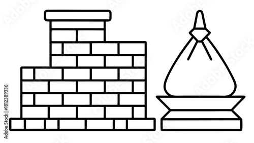 Illustration showing a brick structure with a cap and a tied bag on a tiered stand design element