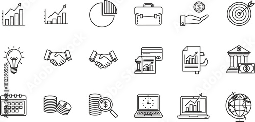 Business Finance and Investment Icon Set in Line Style Vector Illustration