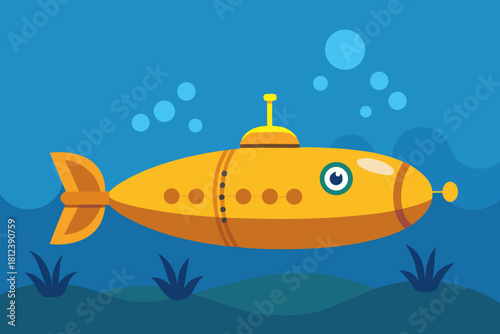 Underwater Ocean Scene with Submarine vector illustration