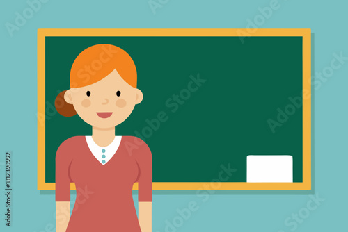 School Classroom Scene with Teacher vector illustration