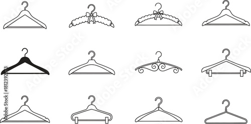 Clothes Hanger Icon Set Different Designs Vector Illustration on White Background