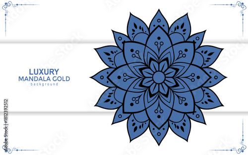Detailed blue mandala design with elegant flourishes and a luxury background