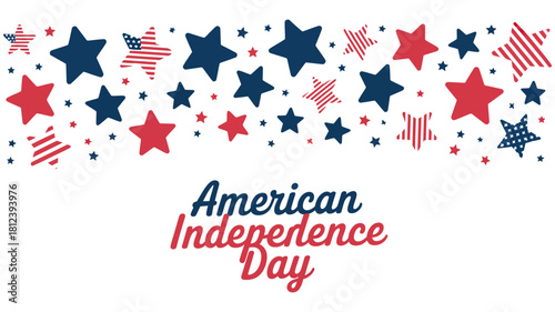 American independence day greeting card with patriotic stars and confetti isolated on
