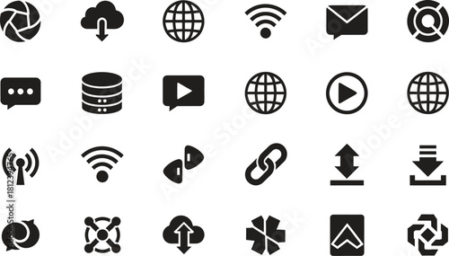 Collection of communication and technology icons representing connectivity and data transfer