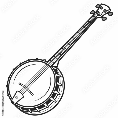 Classic Banjo with Strings on White Background vector illustration