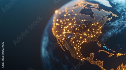 Illuminated Global Network North America Connectivity, Global Network, Data Visualization