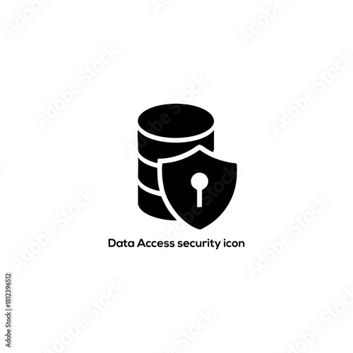 Data access security icon with database and shield, secure storage symbol for cybersecurity, cloud computing, privacy protection designs concept