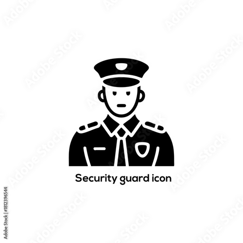 Security guard officer icon in uniform, flat silhouette avatar symbol for safety services, protection apps, access control design projects