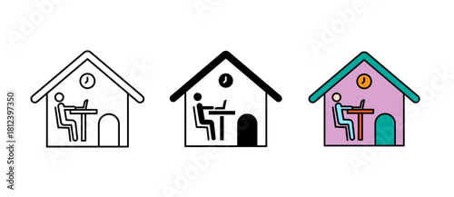 Home Office Icon shows a modern, minimal workspace setup used for remote work, freelancing, studying, and productivity themes. Perfect for UI/UX, business, office tools, and lifestyle apps.