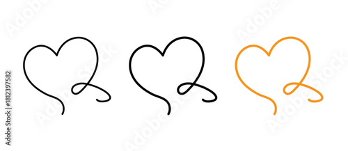 Monoline Heart Icon represents love, care, and emotion in a clean, single-line style with stroke, filled, and colored variations. Perfect for healthcare, dating, charity, and minimalist design use.