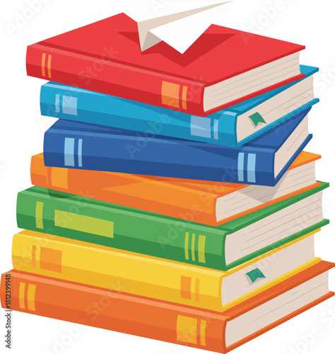 A stack of books topped with a paper airplane. Knowledge as a basis for flight, new ideas, creativity and free thinking.