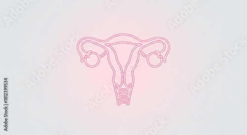 soft glowing uterus icon made from pink light lines, minimal medical theme on clean background