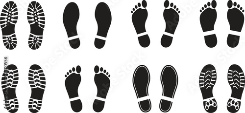 Footprint and Shoeprint Collection of Vector Illustrations for Various Surfaces
