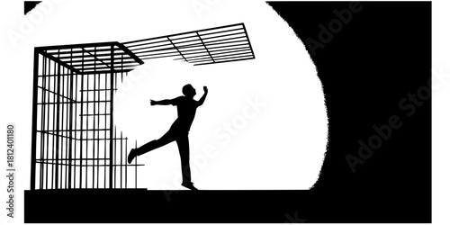 Freedom Breaking Barriers Open Cage Silhouette Vector