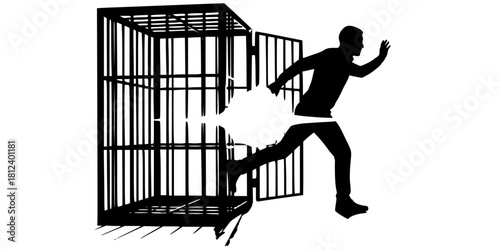 Freedom Breaking Barriers Open Cage Silhouette Vector