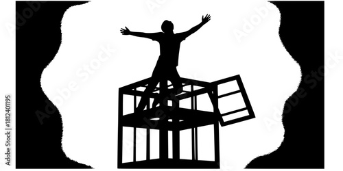 Freedom Breaking Barriers Open Cage Silhouette Vector