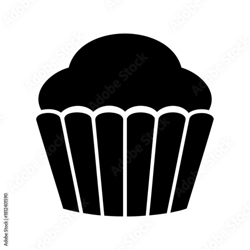 Simple black and white illustration of a cupcake for various applications
