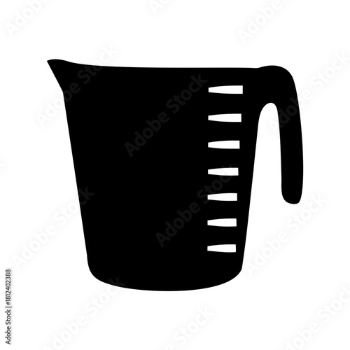 Black and white vector drawing of a measuring cup kitchen tool