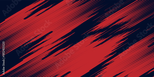 Red halftone dots blue color pattern gradient grunge texture background. Dot pop art comic sport style vector illustration. Eps10