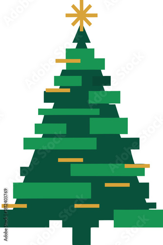 Geometric christmas tree illustration with star topper and gold accents