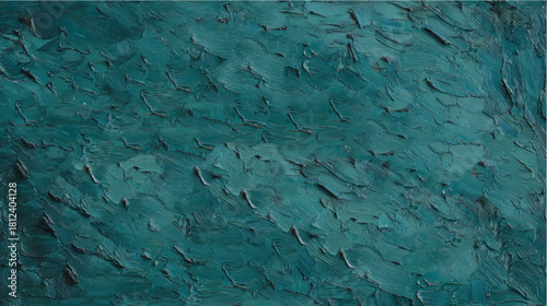 Vector illustration. Top view on turquoise abstract oil painting with brush strokes and smears on cotton artist canvas texture background