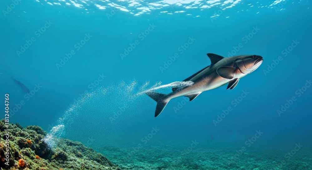 Fototapeta premium Sepia Mirabilis Releasing Subtle Jet of Water While Maneuvering Near Seabed Marine Behavior