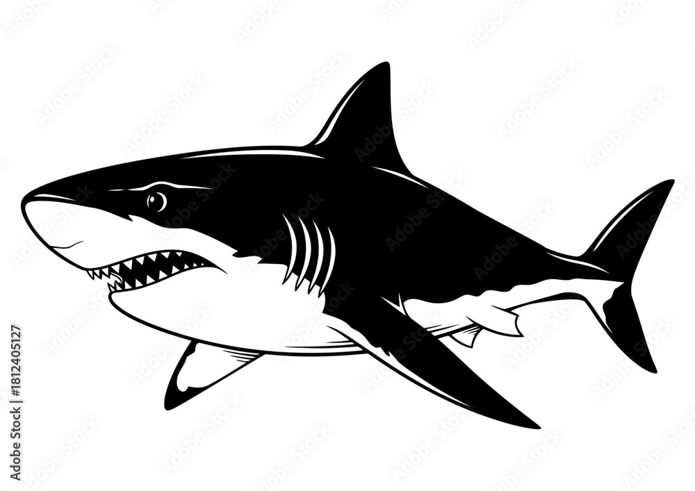 Fototapeta premium shark vector illustration or silhouette black and write
