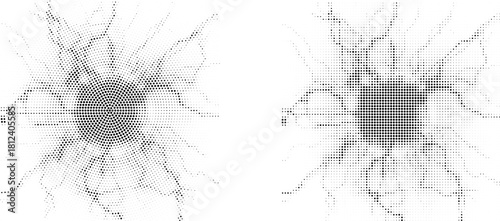 Halftone circle dotted frame circularly distributed set. Abstract dots logo emblem design element. Round border Icon using random halftone circle dot texture. Half tone circular background pattern.