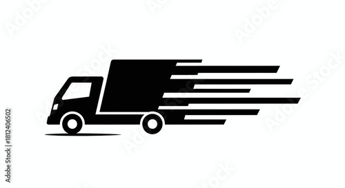 Silhouette of a fast delivery truck with motion lines isolated on