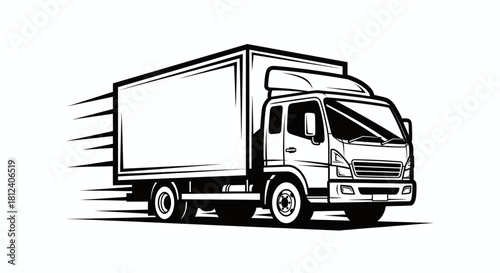 Fast delivery truck moving quickly isolated on