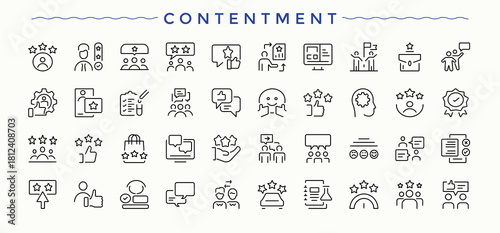 Contentment icon. Thin line icons set. Vector artwork and illustration. Like icon set. Contains such symbols as comment, experience, testimonial, feedback, like and more.