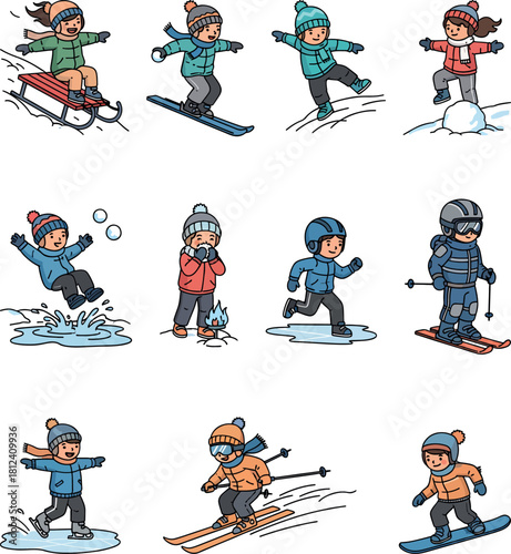 Kids Sports and Activities Vector Set