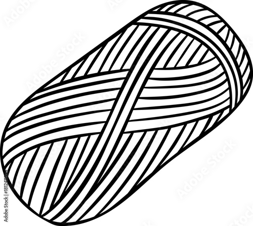 Traditional yarn skein for knitting depicted as a simple black and white doodle icon. Sketch style illustration of wool thread for craft projects and knitting accessories