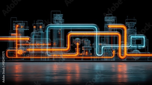 Futuristic Industrial Pipeline System with Glowing Energy Flow