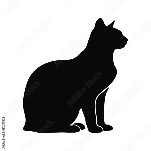 Silhouette of a domestic cat sitting in profile view, a simple black graphic representation