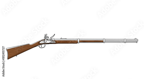 Illustration of a classic flintlock rifle with a wooden stock and metal barrel.