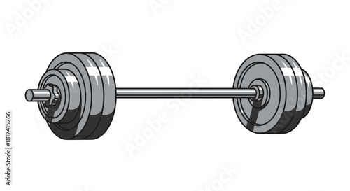 A stylized illustration of a silver barbell with weights on each side, symbolizing fitness and strength.