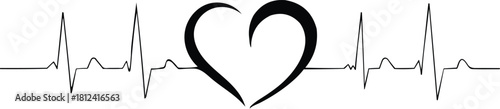 Black heart symbol on electrocardiogram line love 1