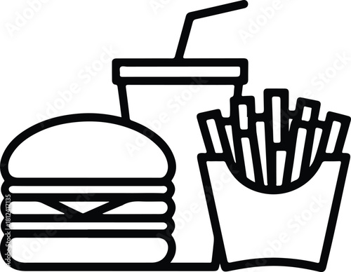 Simple outline icon of a burger fries and drink combo meal