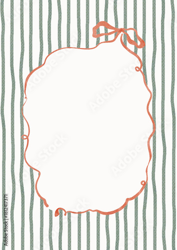 Watercolor Template Frame with striped background and bow. Cozy winter design. Hand painted element for invitation, social media and posters.