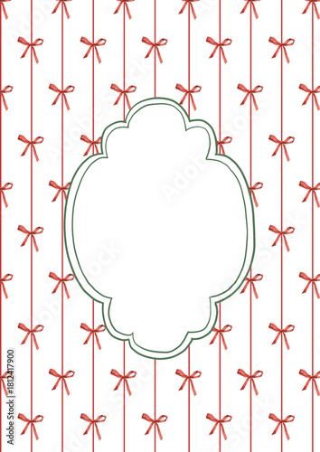 Watercolor Template Frame with bows and doodle frame. Cozy winter design. Hand painted element for invitation, social media and posters.