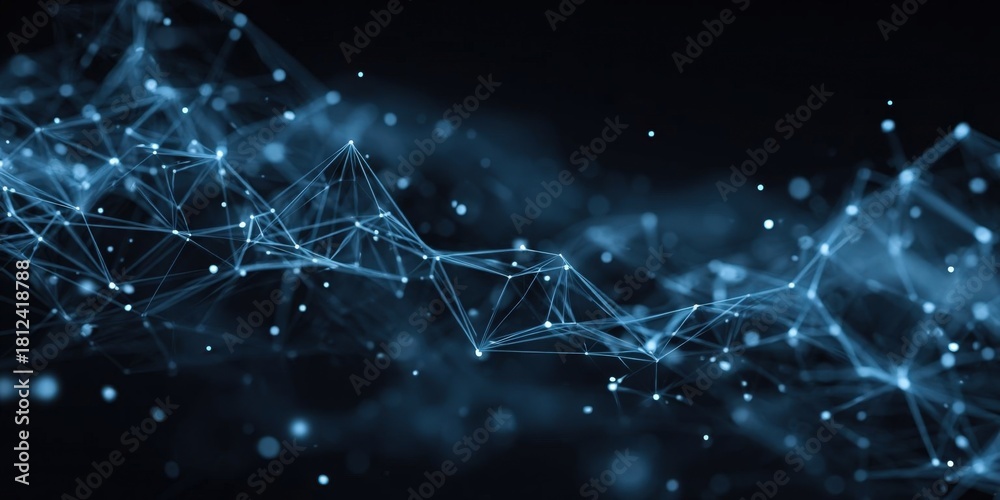 Fototapeta premium Abstract Blue Geometric Network Illustration with Moving Lines and Dots