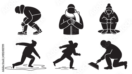 Set of winter sports silhouette icons vector glyph design elements for app and web design isolated on white background