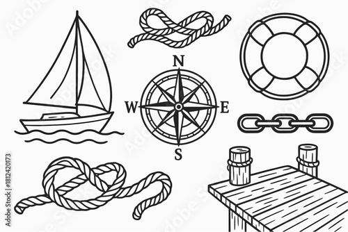 Nautical Line Art Icons Set