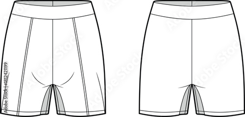 Cad drawing flat vector illustration of athletic shorts technical fashion sketch, detailed garment flats for apparel design, activewear template