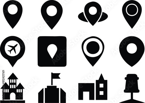 Location and Building Icon Set map pin location marker