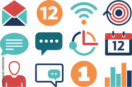 Set of flat design icons for communication and business Keywords: icon set, communication